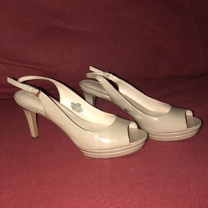 Nude open toed heels